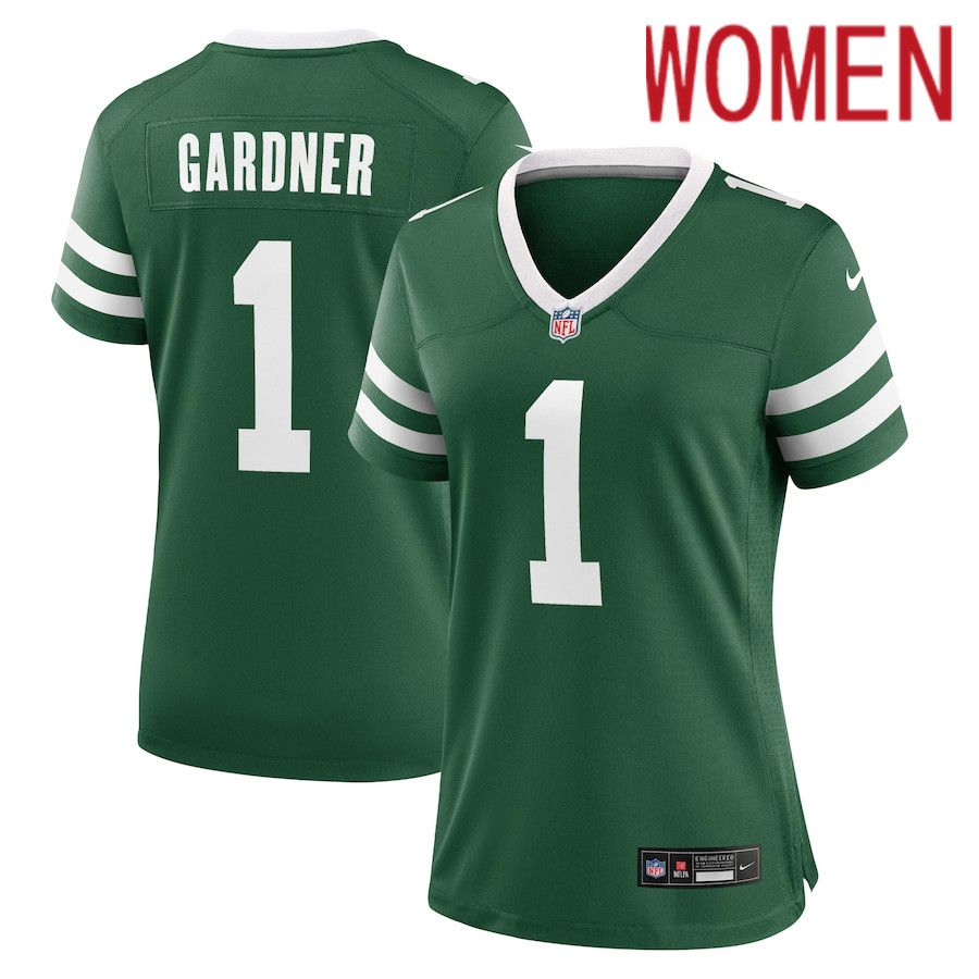 Women New York Jets #1 Ahmad Sauce Gardner Nike Legacy Green Game NFL Jersey->->Women Jersey